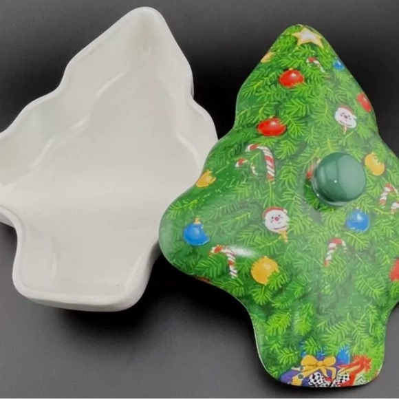 Christmas Tree Candy Container See's Candies Ceramic w. Lid Trinket Dish Holiday - Picture 3 of 3